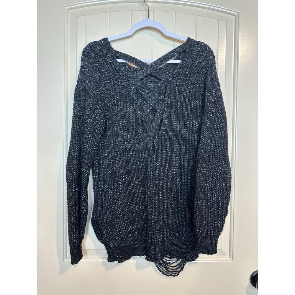 Windsor Womens Long Sleeve Distressd Boho grunge‎ tunic long length sweater sz M - Picture 6 of 8